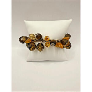 Worthington Wood Acrylic Bead Charm Bracelet Brown Gold Rustic Western Cowgirl